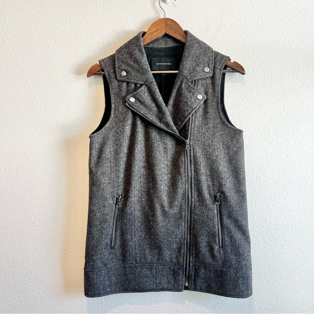 Banana Republic Herringbone Wool Blend Zip Vest Womens Size Small Gray Classic